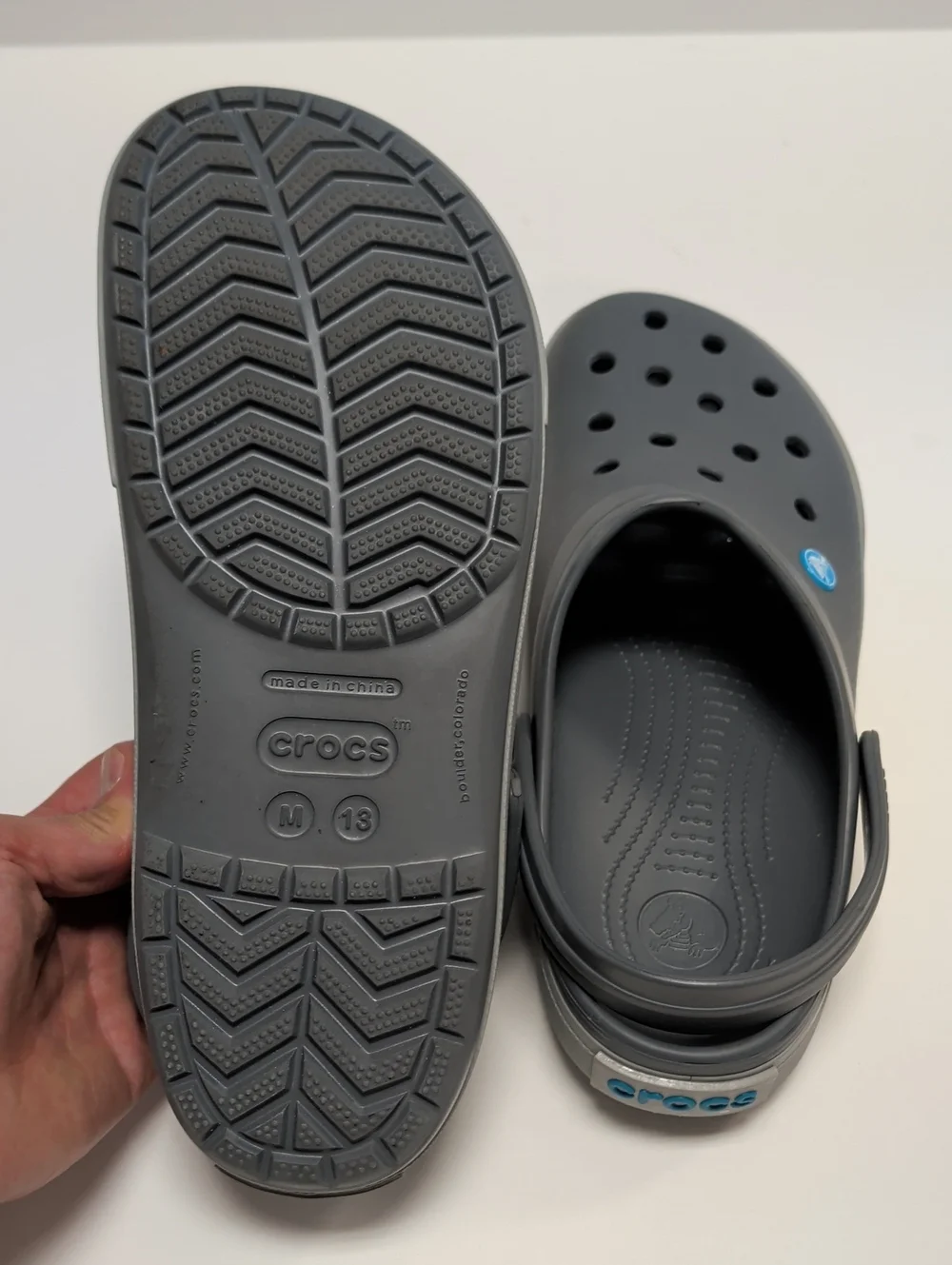 CROCS Gray/Blue Clogs/Shoes Mens 13